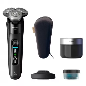 Elektriskais rotācijas skuveklis Philips i9000 X9000/30 — Slapjā un sausā skūšana, SkinIQ, iebūvēts litija jonu akumulators, uzlādes un tīrīšanas bāze