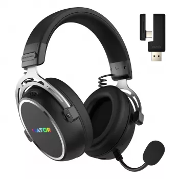 HATOR Hypergang 3 Wireless bezvadu austiņas, galvas saite, spēlēm, USB Type-C / USB Type-A, Bluetooth, melna