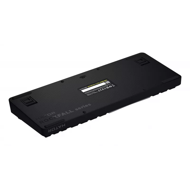 HATOR Rockfall 3 TKL Wireless, melna, QMK/VIA, OMA profila balti-melni taustiņu vāciņi, lineārie mehāniskie hotswap slēdži, US ANSI izkārtojums (HTK850)