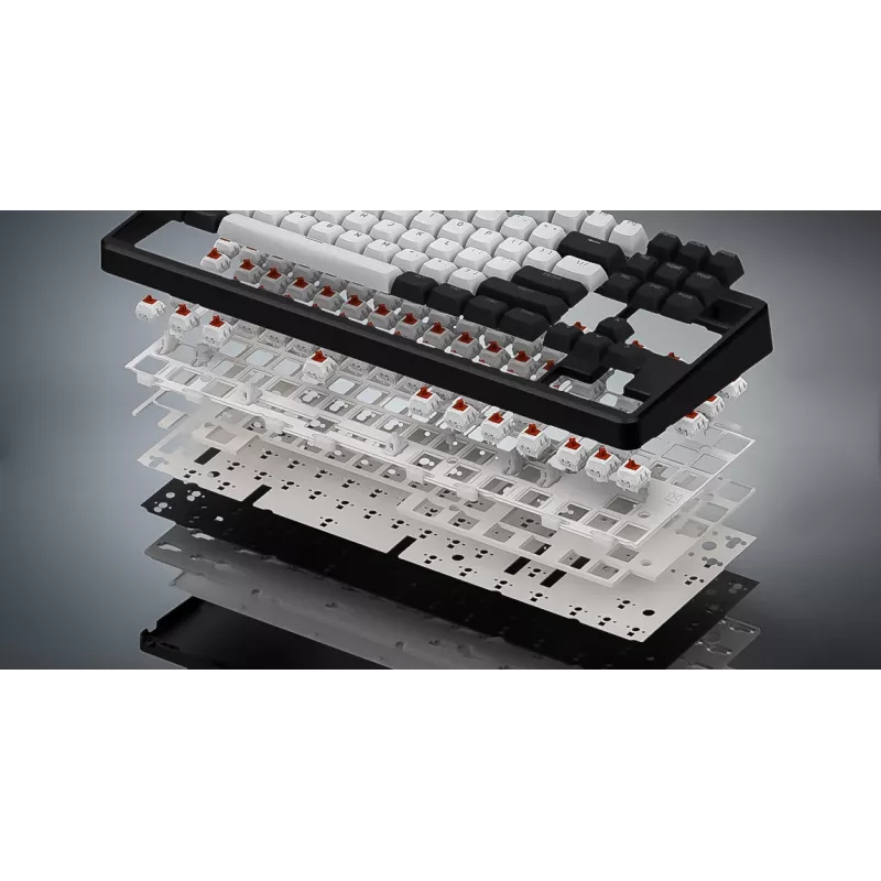 HATOR Rockfall 3 TKL Wireless, melna, QMK/VIA, OMA profila balti-melni taustiņu vāciņi, lineārie mehāniskie hotswap slēdži, US ANSI izkārtojums (HTK850)