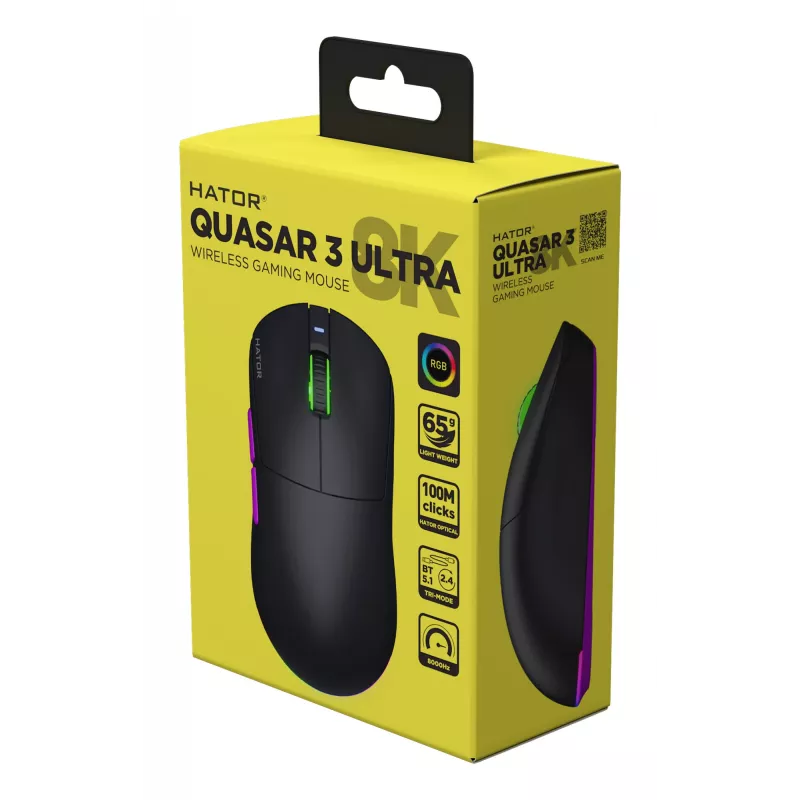 HATOR Quasar 3 Ultra 8K bezvadu pele Ambidextrous RF bezvadu + Bluetooth + USB Type-A optiskā 30000 DPI