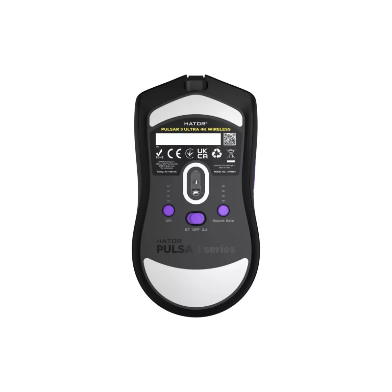 HATOR Pulsar 3 ULTRA 4K bezvadu pele Gaming Labročai RF Wireless + Bluetooth + USB Type-A Optiskā 30000 DPI