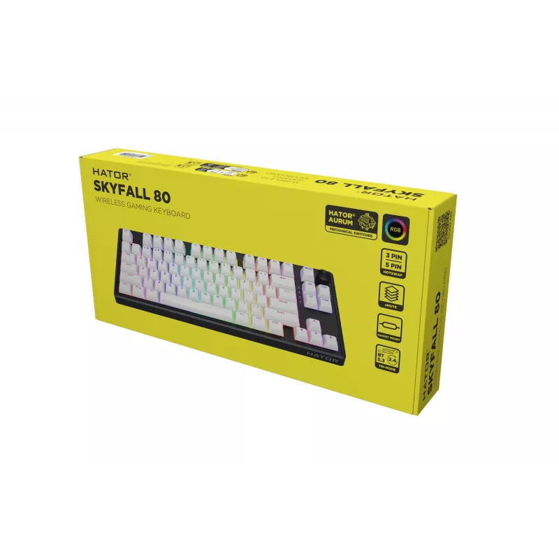 HATOR Skyfall Wireless 80 tastatūra Gaming USB + RF bezvadu + Bluetooth QWERTY US English Melna, Balta