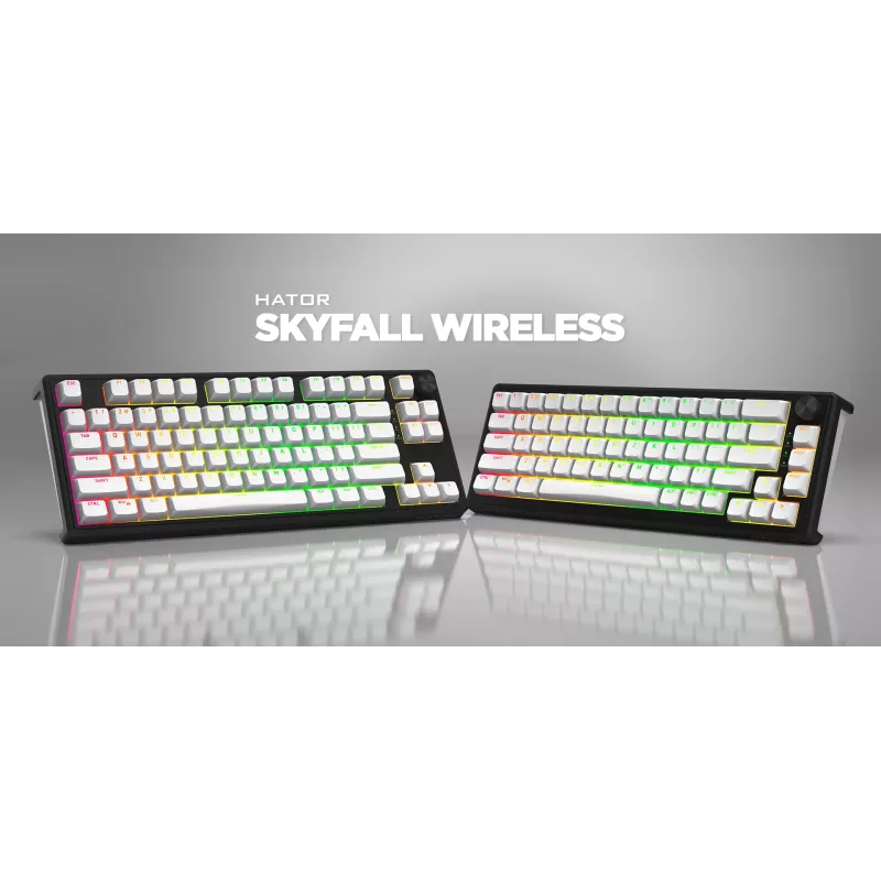 HATOR Skyfall Wireless 80 tastatūra Gaming USB + RF bezvadu + Bluetooth QWERTY US English Melna, Balta