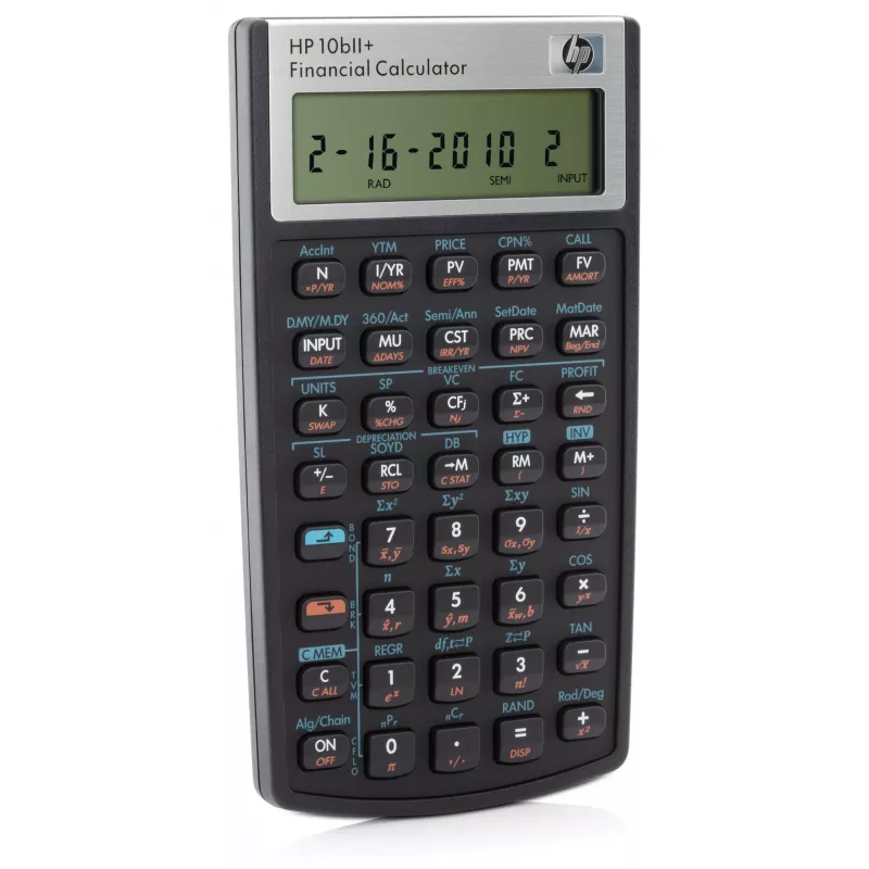 HP 10bII+ kabatas finanšu kalkulators, melns