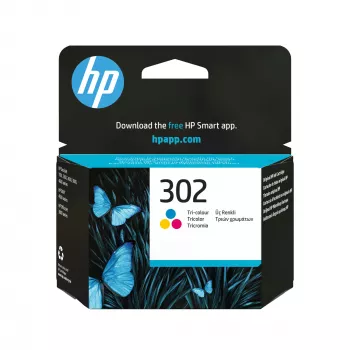 HP 302 Tri-color Original Ink Cartridge, ciāna, fuksīna, dzeltena, 1 gab., 150 lapas