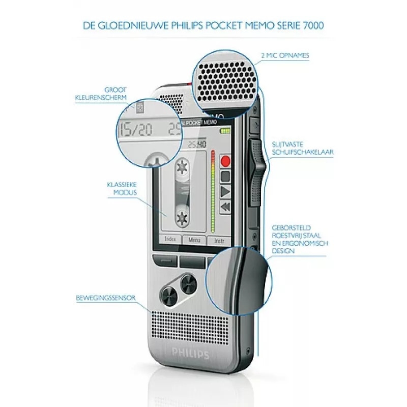 Philips DPM 7200 Diktofons ar zibatmiņas karti, nerūsējošais tērauds