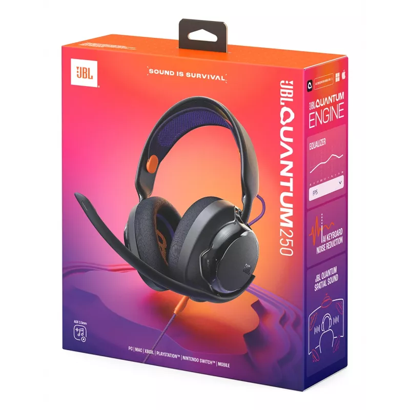 JBL Quantum 250 austiņas vadu galvas saite spēlēm melnas