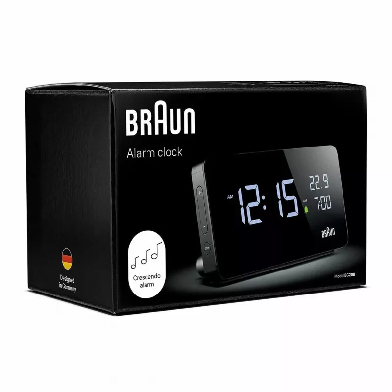 Digitālais modinātājpulkstenis Braun BC20BEU, taisnstūrveida, melns