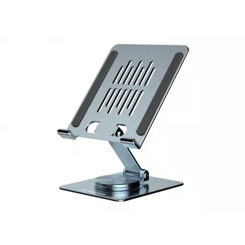 Multivides planšetes statīvs CONCEPTRONIC THANA09G — salokāms grozāms statīvs, 360° rotējoša pamatne, regulējams augstums, pelēks, 150×110×40 mm