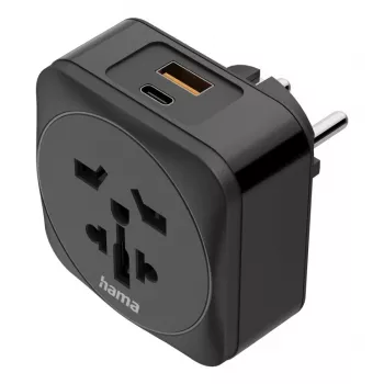 Hama 00223460 Ceļojumu adapteris ar USB-C un USB-A, 20W PD, melns