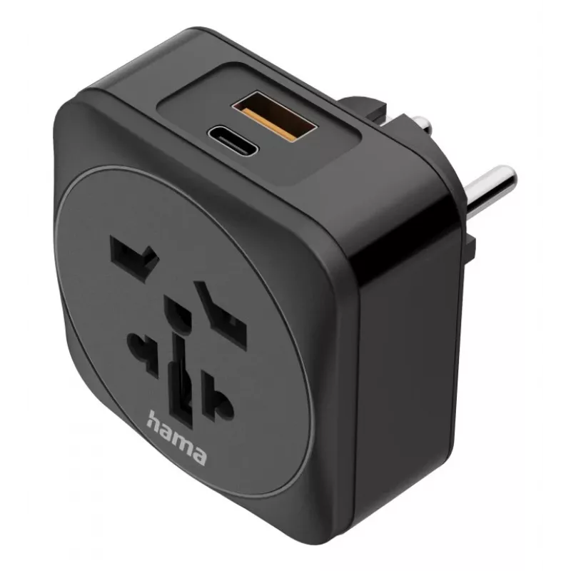 Hama 00223460 Ceļojumu adapteris ar USB-C un USB-A, 20W PD, melns