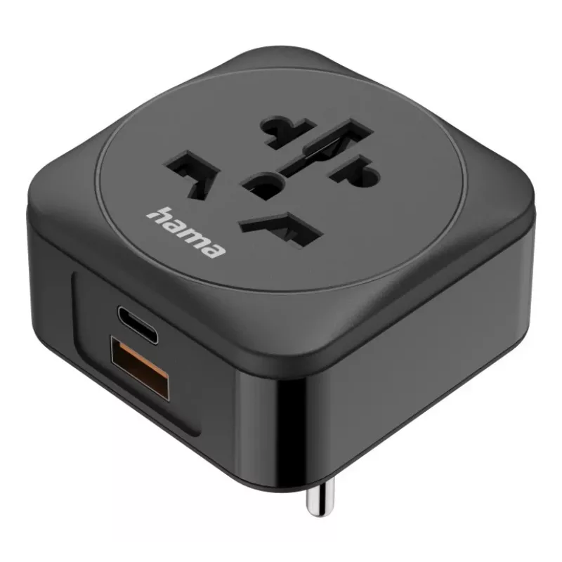 Hama 00223460 Ceļojumu adapteris ar USB-C un USB-A, 20W PD, melns