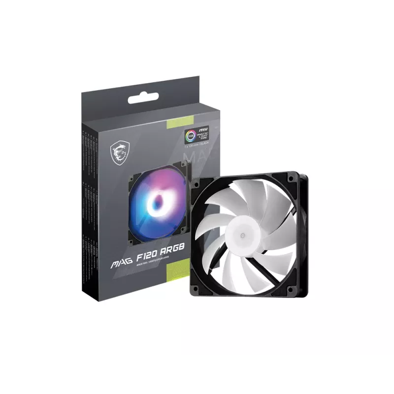 Datora korpusa ventilators MSI MAG F120 ARGB — 120 mm, 1300 RPM, hidrauliskais gultnis, melns