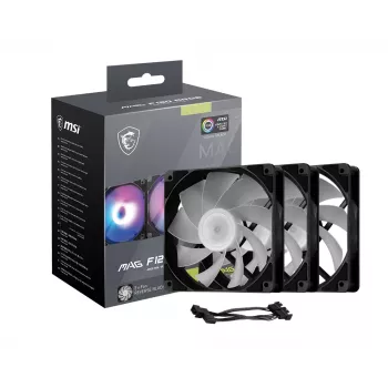 PC korpusa ventilators MSI MAG F120 ARGB x3 — 120 mm, 1300 RPM, hidrauliskie gultņi, melns