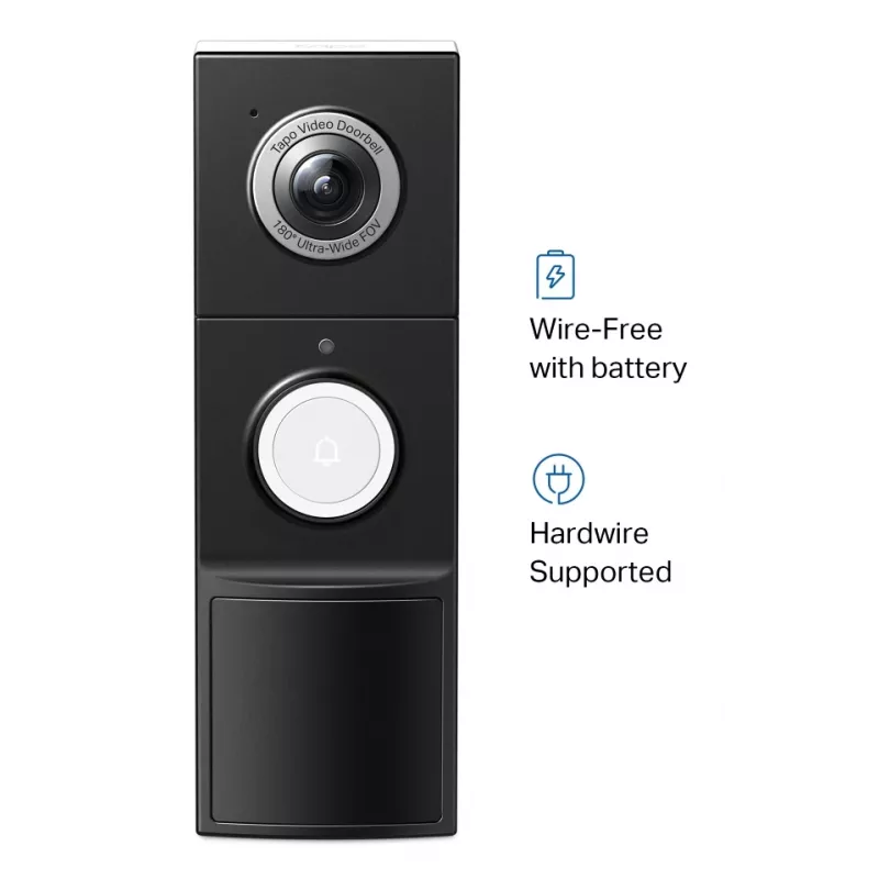 TP-Link Tapo Video Durvju Zvans D235 + D100C, 2K 5MP, 180°, IP66, Bezvadu, Melns/Balts