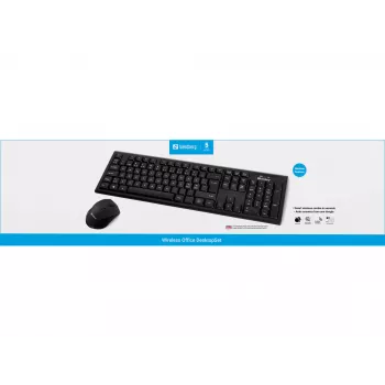 Sandberg Wireless Office DesktopSet INT, Bezvadu, RF, Membrānas, QWERTY, Melns, Pele iekļauta