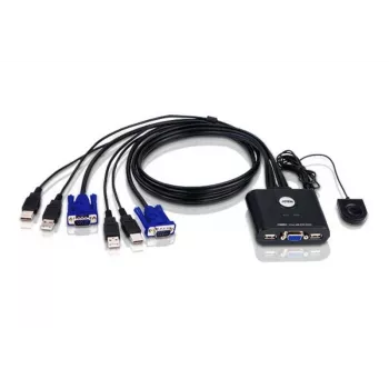 ATEN CS22U 2-portu USB VGA KVM slēdzis, 2048 x 1536 pikseļi, QXGA, melns
