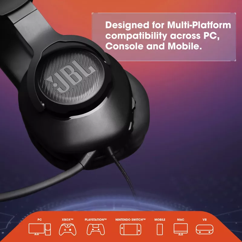 JBL Quantum 100 MELNAS - vadu spēļu austiņas, 20 – 20000 Hz, 216 g