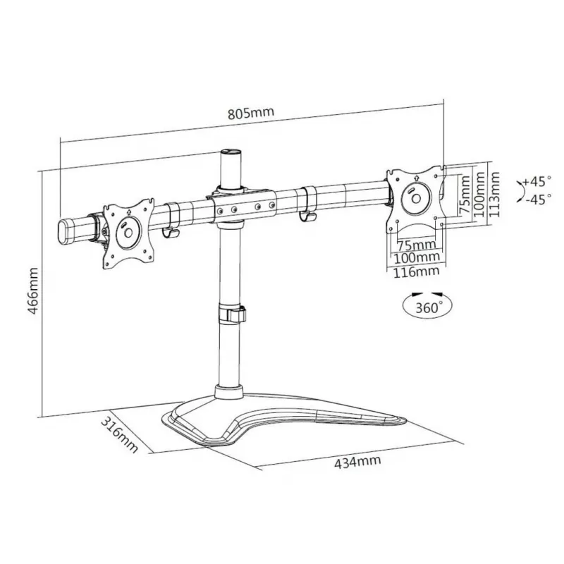 Multibrackets M Deskstand Basic Dual, brīvi stāvošs, 16 kg, 38.1 cm (15 collas), 68.6 cm (27 collas), 100 x 100 mm, Melns