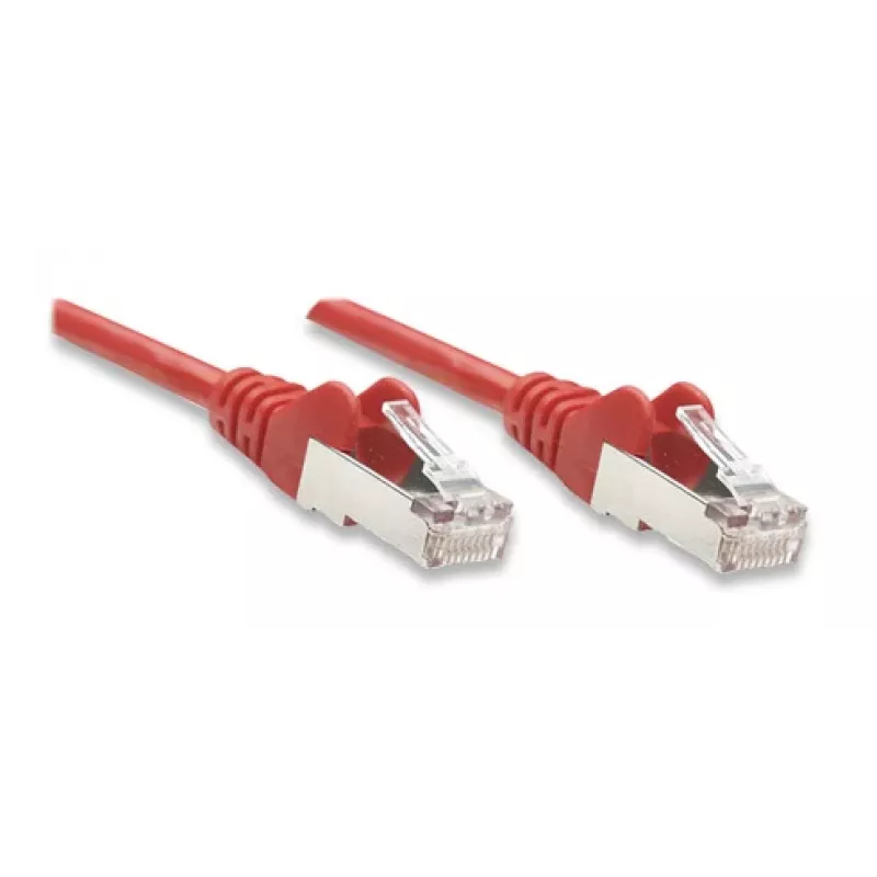 Intellinet tīkla vads, Cat5e, 3m, Sarkans, CCA, F/UTP, PVC, RJ45, zeltīti kontakti, Aizsargapvalks, Ar izciļņa aizsardzību, Polietilēna iepakojums