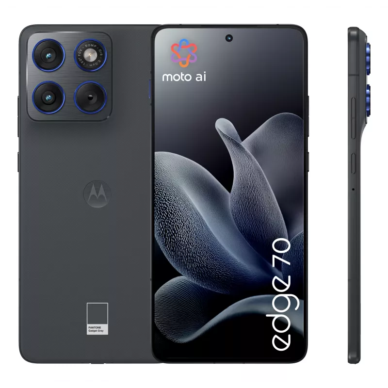Viedtālrunis Motorola edge 70 — 6.7 collu (17 cm) OLED, Snapdragon 7 Gen 4, 8 GB RAM, 256 GB, Divas SIM, 5G, 4800 mAh, Pelēks