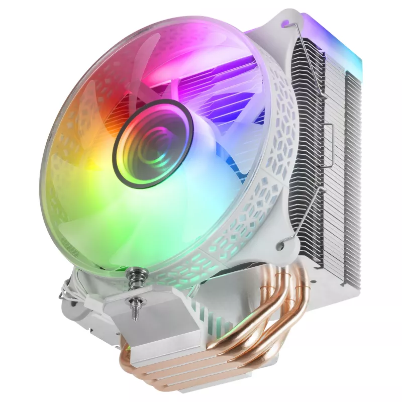 Mars Gaming MCPU-VR White CPU dzesētājs Dual Infinity Mirror ARGB 4 HCT siltumcaurules 180W TDP Īpaši kluss PWM 12cm ventilators