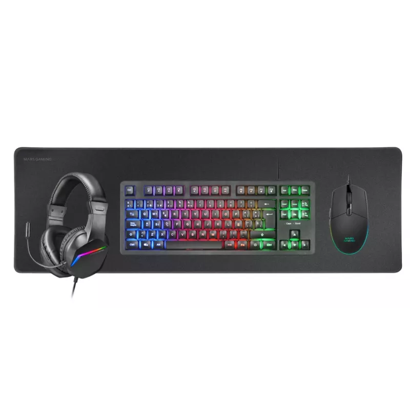 Mars Gaming 4-in-1 Gaming komplekts MCP-RGB3, vadu, USB, membrānas, RGB LED, melns, pele iekļauta