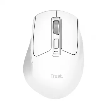 Bezvadu labās rokas biroja pele TRUST Niven — RF + Bluetooth, 3200 DPI, 7 pogas, ritenītis, balta