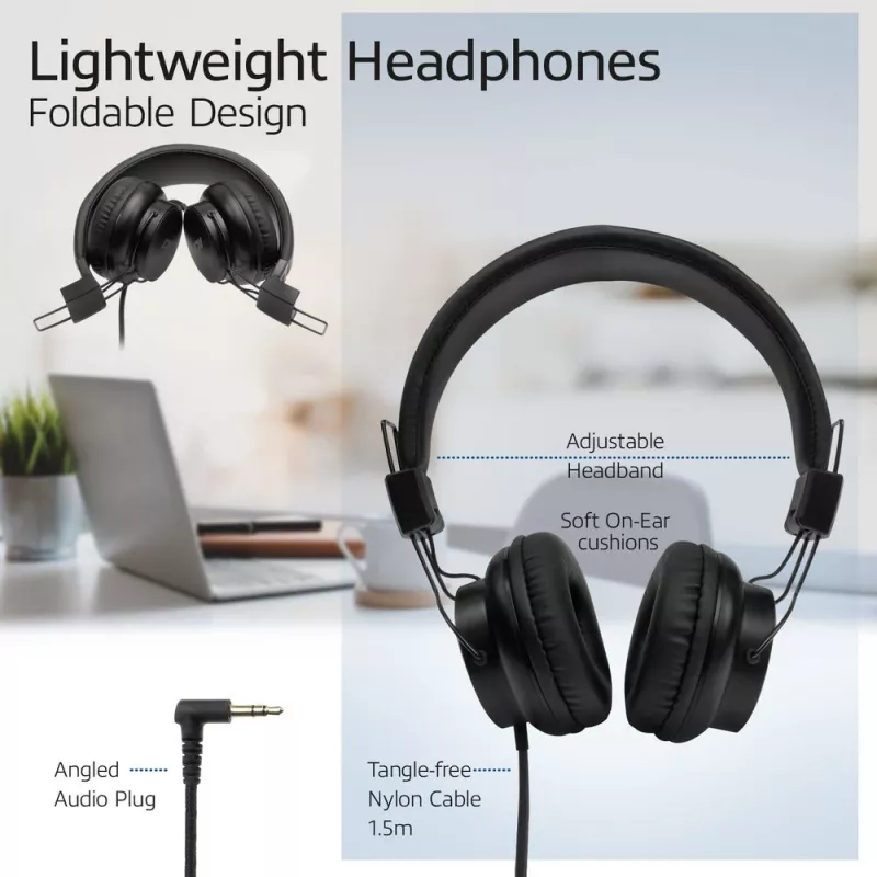 ACT salokāmas stereo austiņas ar 3,5 mm audio ligzdu