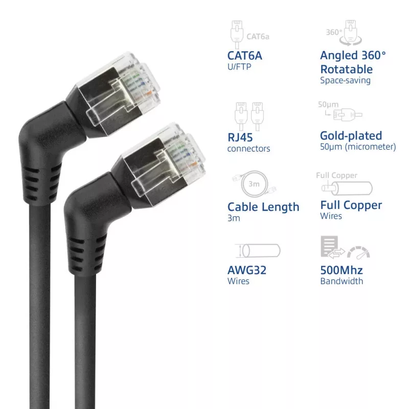 ACT tīkla kabelis DD1903 Cat6 U/FTP (STP) melns, 3 m, RJ-45 uz RJ-45, apzeltīti kontakti