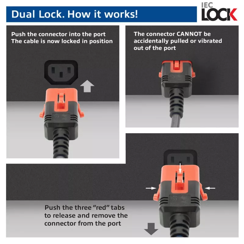 ACT strāvas vads C14 IEC Lock+ Dual Locking - C15 IEC Lock+ melns 3 m, PC3876