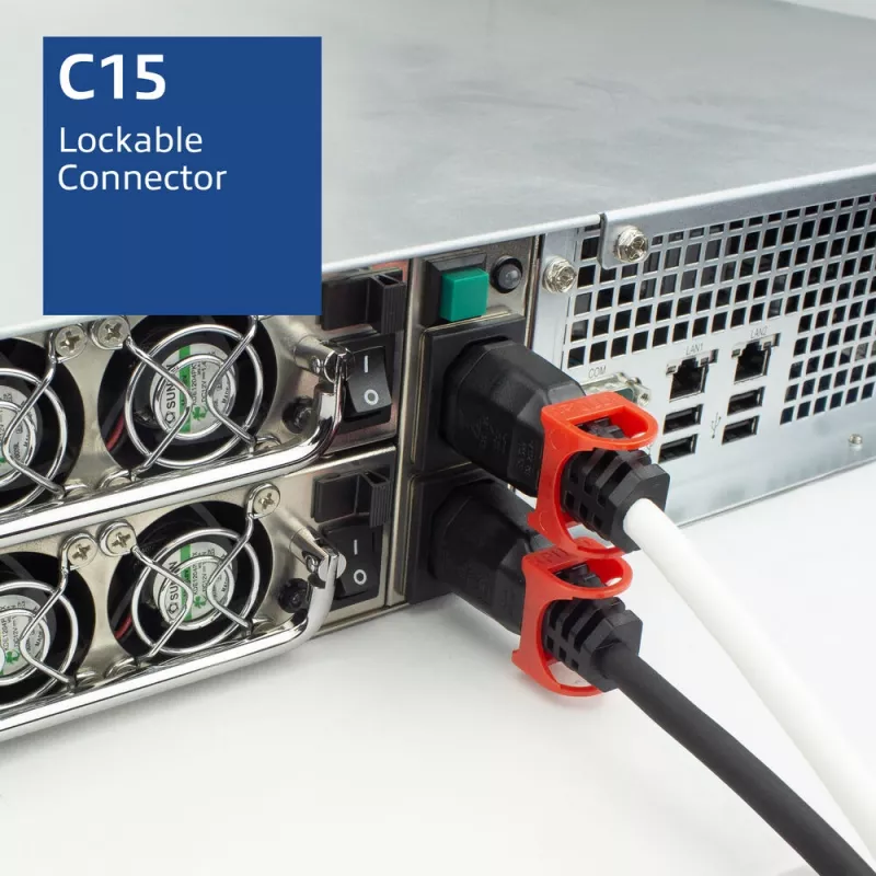 ACT barošanas vads C14 IEC Lock+ Dual Locking - C15 IEC Lock+ balts 1 m, PC3871