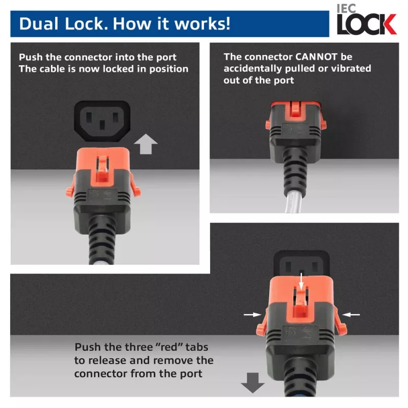 ACT Powercord C14 IEC Lock+ Dual Locking - C15 IEC Lock+ balts 3 m, PC3879
