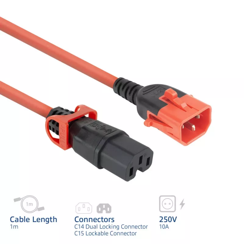 ACT Powercord C14 IEC Lock+ Dual Locking - C15 IEC Lock+ sarkans 1 m, PC3869