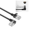 ACT Black 0.25 m U/FTP CAT6A LSZH plāns plākšņu vads ar RJ45 savienotājiem 90° leņķī pa kreisi un taisnu