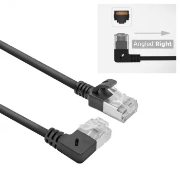 ACT Black 0.5 m U/FTP CAT6A LSZH Slimline savienojuma kabelis ar RJ45 90° leņķa labo uz taisno