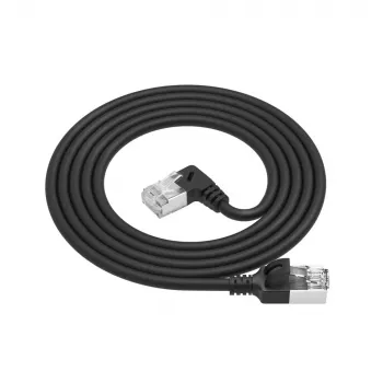 ACT melns 3 m U/FTP CAT6A LSZH plāns komutācijas kabelis ar RJ45 savienotājiem - 90° leņķī pa labi pret taisnu