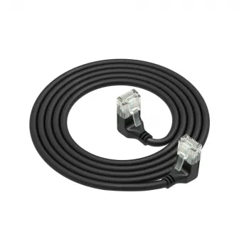 ACT Black 1,5 metri U/UTP CAT6A LSZH Slimline patch kabelis ar RJ45 savienotājiem 90° leņķī uz leju