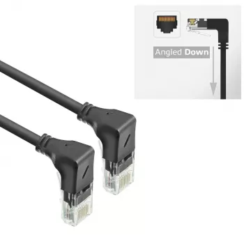ACT Black 1,5 metri U/UTP CAT6A LSZH Slimline patch kabelis ar RJ45 savienotājiem 90° leņķī uz leju