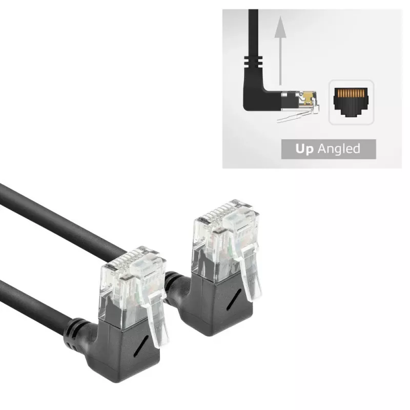 ACT Black 1 m U/UTP CAT6A LSZH plāns savienojuma kabelis ar RJ45 90° leņķa augšup savienotājiem