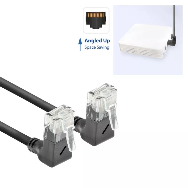 ACT Black 1 m U/UTP CAT6A LSZH plāns savienojuma kabelis ar RJ45 90° leņķa augšup savienotājiem