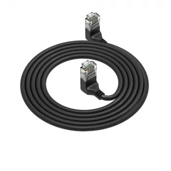 ACT Black 5 metri U/UTP CAT6A LSZH Slimline patch kabelis ar RJ45 savienotājiem 90° leņķī uz augšu