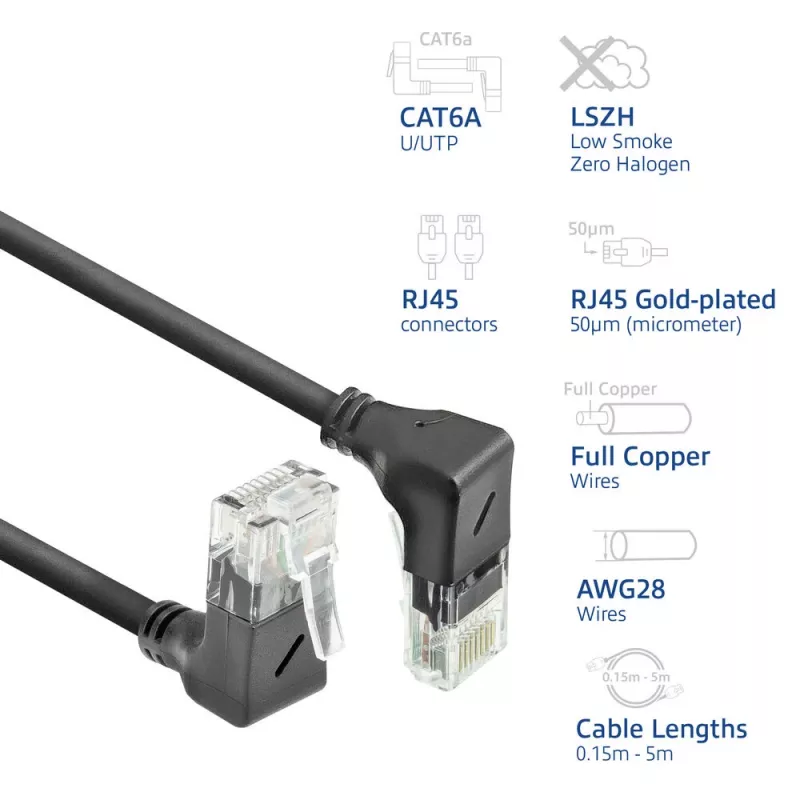 ACT tīkla kabelis DD7900 Cat6a U/UTP savienojuma kabelis 0,5 m RJ-45 melns