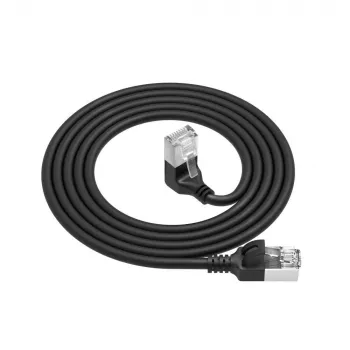 ACT Black 0.15 m U/FTP CAT6A LSZH Slimline savienojuma kabelis ar RJ45 savienotājiem 90° leņķī uz leju un taisnu