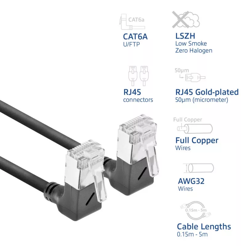 Tīkla kabelis ACT DA6901 Cat6a U/FTP (STP) 1 m RJ-45–RJ-45 Melns