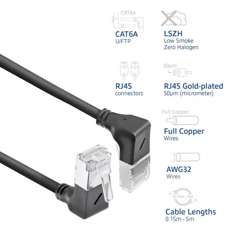 ACT DA7903 Cat6a U/FTP (STP) tīkla kabelis, melns, 3 m, RJ-45 – RJ-45, apzeltīti kontakti