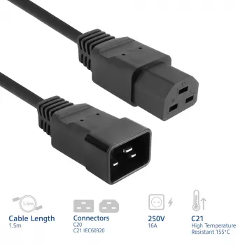 ACT strāvas vads C20–C21 IEC60320 melns 1.5 m, 16 A, 250 V