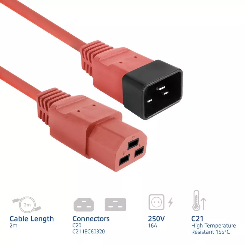 Strāvas vads ACT C20–C21 IEC60320 sarkans 2 m, 16 A 250 V