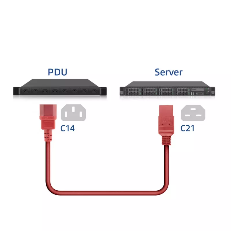 Strāvas kabelis ACT C14 uz C21 IEC60320 sarkans 1 m, 250V 10A